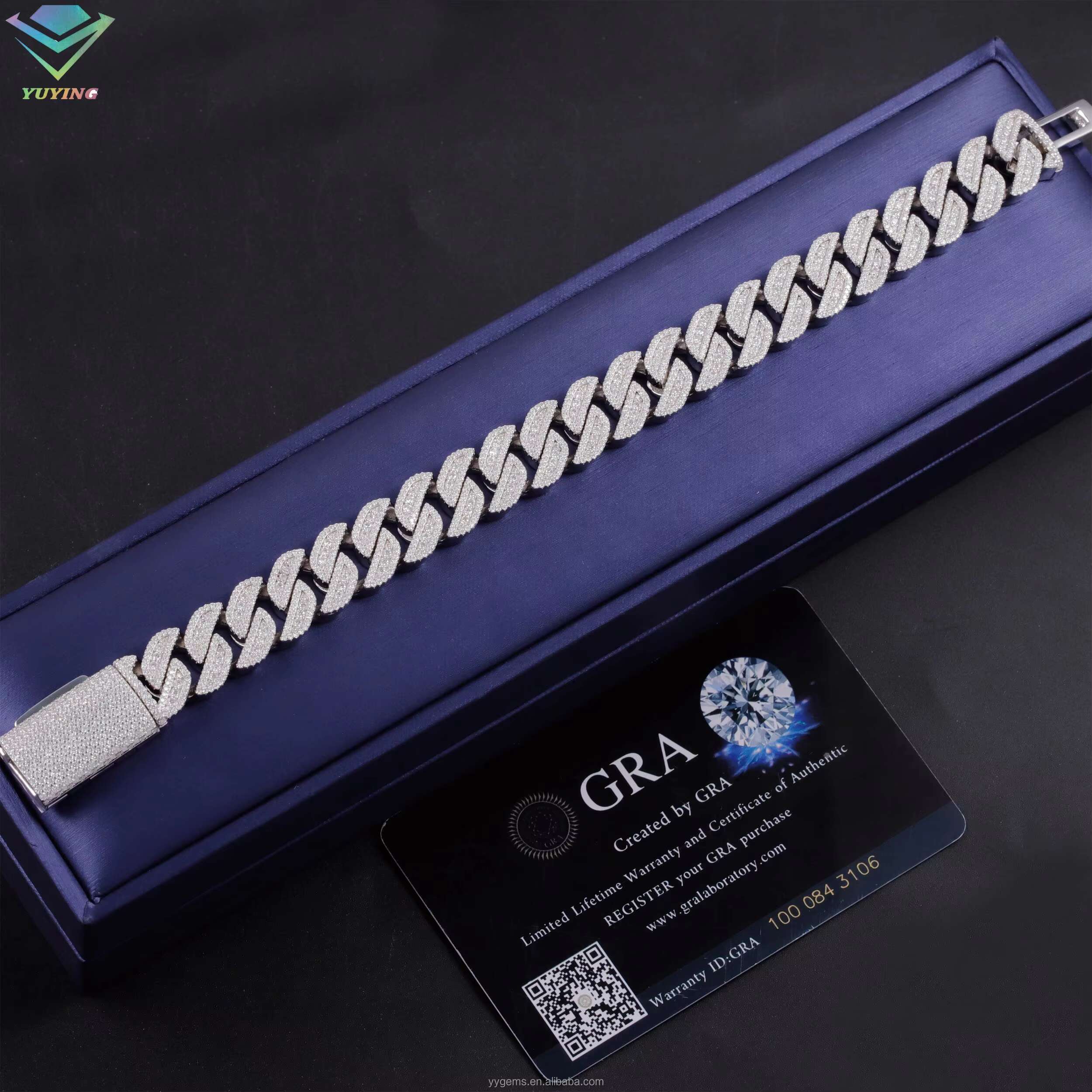 Mossanite Hip Hop Jewelry 13mm 925 Sterling Silver Pass Diamond Tester VVS Moissanite Iced Out Cuban Link Bracelet for Mens