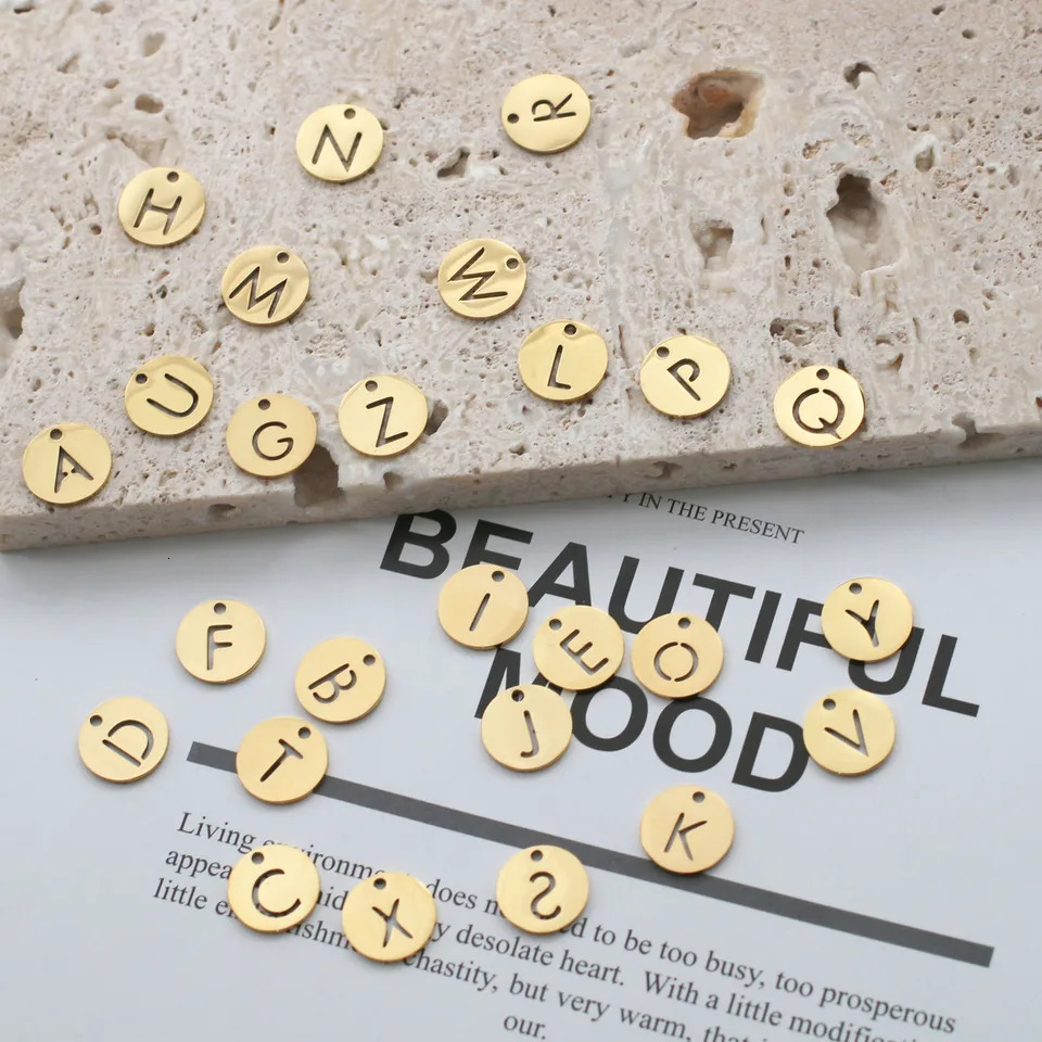 10 pcs 10mm Gold Color Capital Letter DIY Pendant Stainless Steel Alphabet Charm for Necklace Bracelet Earring Jewelry Making 250519