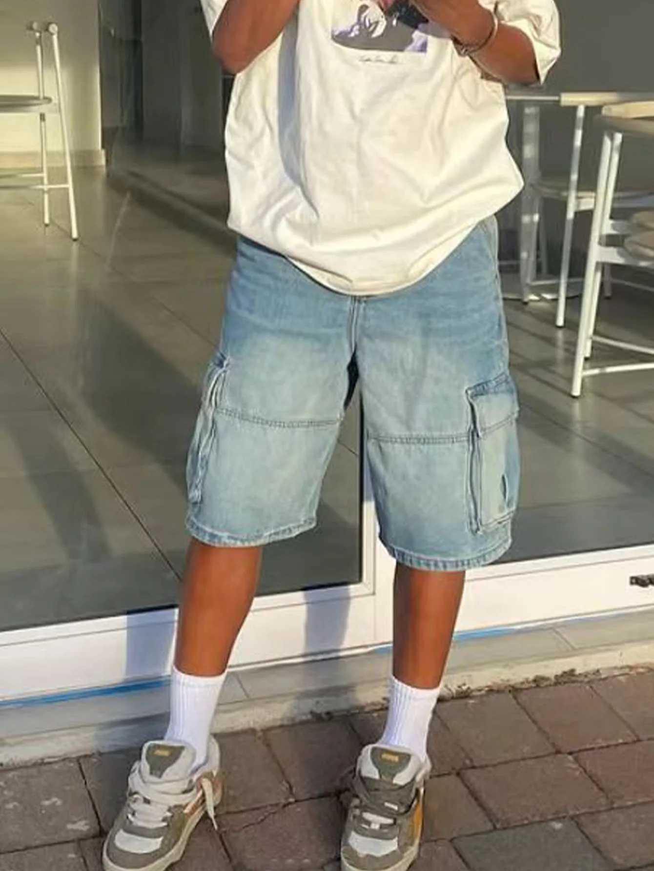 New European and American fashion trend hip-hop casual striped shorts Gothic double waist drawstring style trendy denim shorts X250528