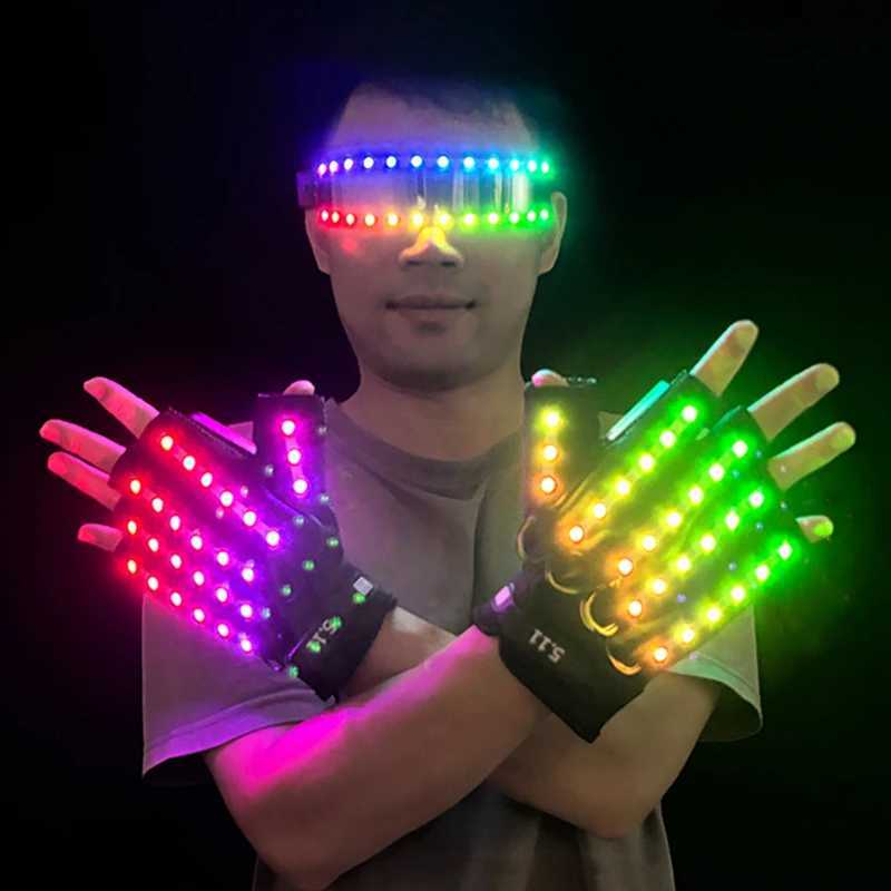 Remote Control Luminous LED Glasses with Gloves LED Laser Lights Gloves for Men Women DJ Dance Glow Party Supplies Performance Props W250528