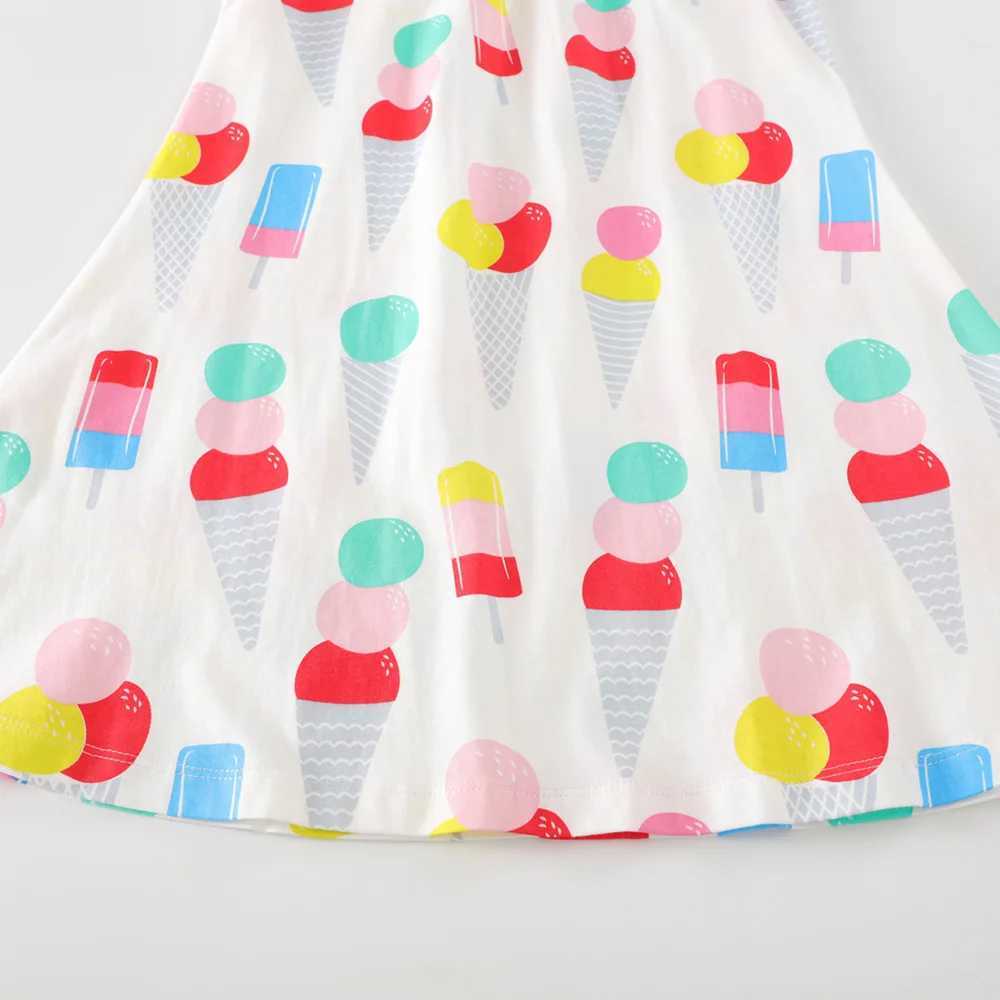 DXTON Girls Summer Dress Kids Flare Sleeve Ice Cream Print Cartoon Dresses Kids Casual Cotton Vestidos Kids Costumes Clothes X250528