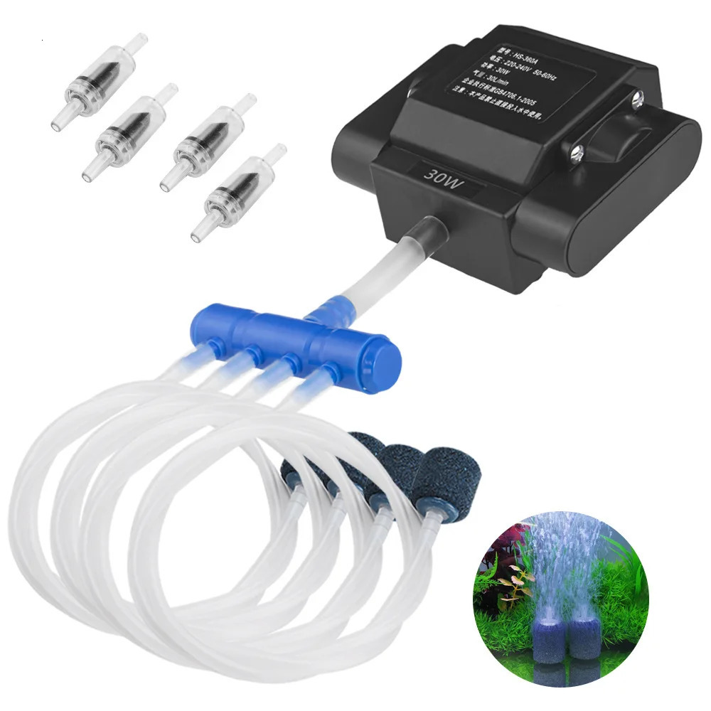 Aquarium Air Pump Fish Oxygen Aerator Pump Basement Aquarium Hydroponic 4 Outlets Air Pump Bubbler with Accessories Fish Tank 250528