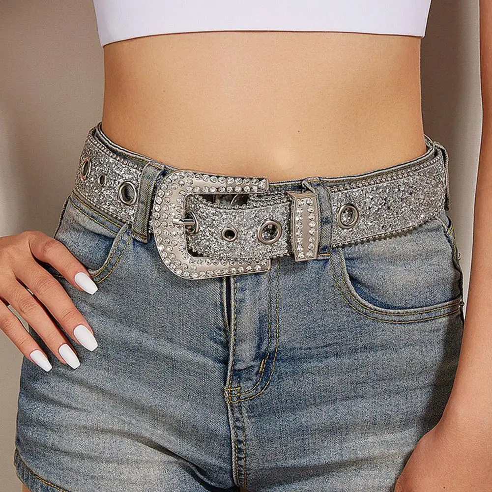 Glamorous Goth Rhinestone PU Leather Belts - Unisex Fashion for Jeans with Western Cowboy Y2K Edge 250523