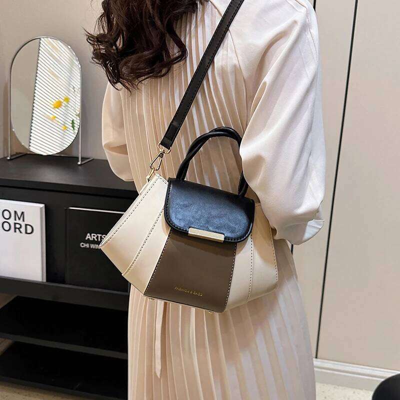 Contrast Color Top-Handle Bags For Women Patchwork Big Capacity Shoulder Crossbody Shell Bag Designer Handbags