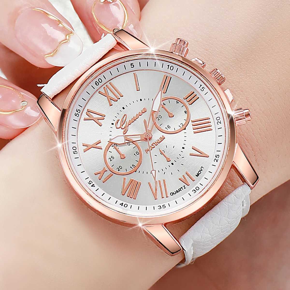 5PCS Womens Watches Fashion Roma Dial Leather Band Quartz Watch Ladies Silicone Band Wristwatch Reloj MujerWithout BoxXJ250527