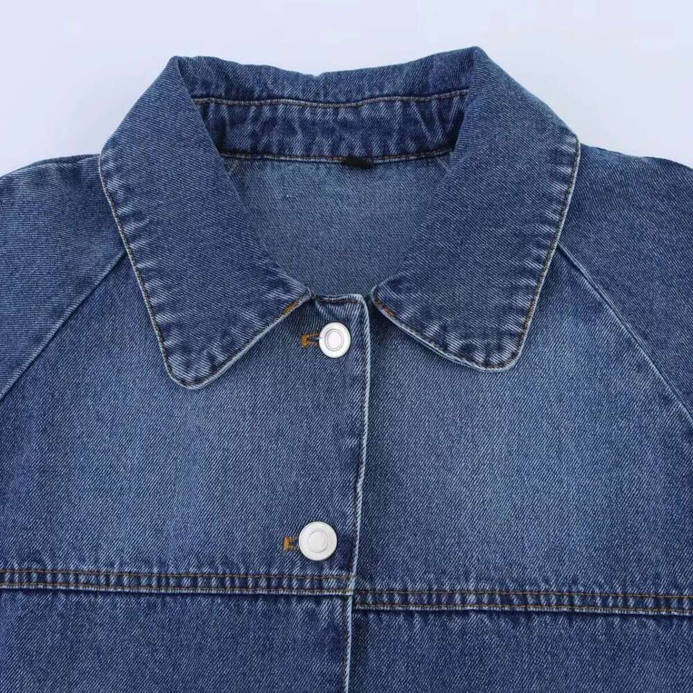 ZBZA Women's Classic Denim Lapel Long Sleeve Single Breasted Loose Hem Top Spring and Summer New Casual Fashion Jacket