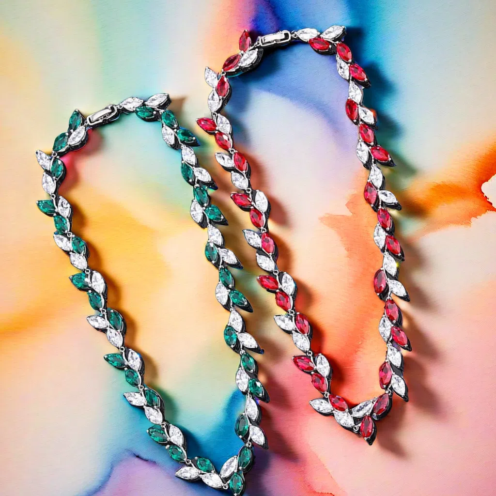 S925 sterling silver 6*12 maquise imitation emerald and red corundum leaf luxury exquisite lightweight luxury necklace love gift for mom girlfriend da