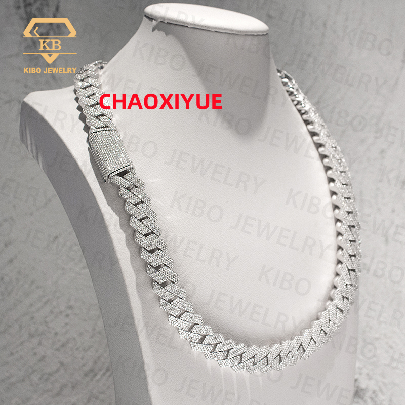 Rapper Iced Out Hip Hop Large Necklace Jewelry VVS 925 Silver 14mm Heavy Lab Grown Moissanite Diamond Cuban Link Chains