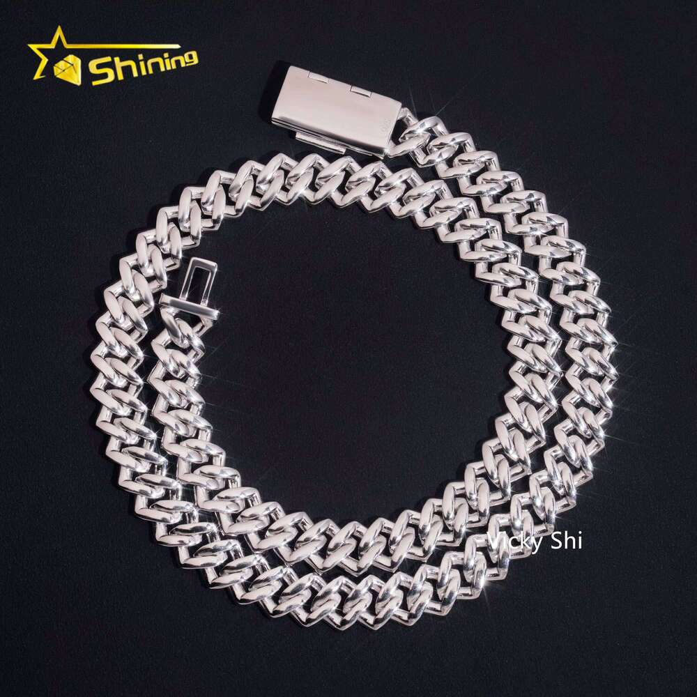 Hot Selling Hip Hop Men Necklace GRA Solid Sier 13mm Two Rows Iced Out VVS1 Moissanite Cuban Link Chain