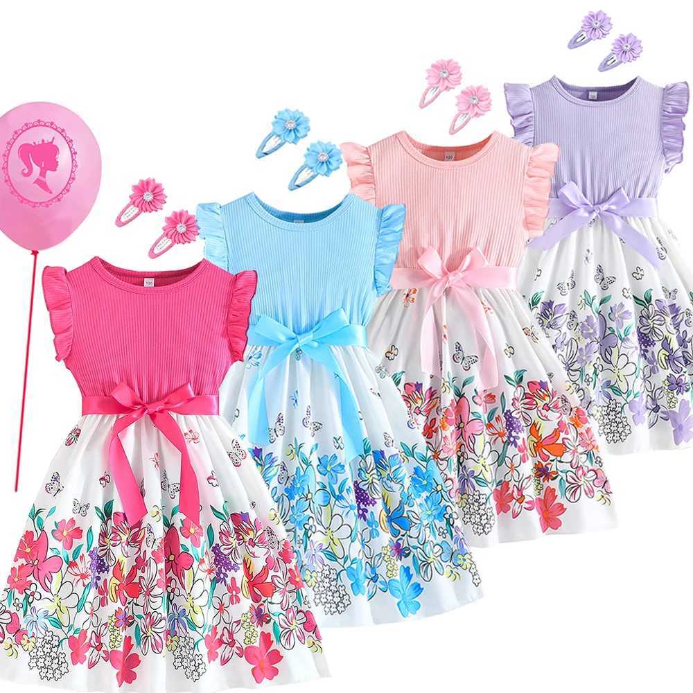 Full Printing Patchwork Casual Dress for Kids Girl Knitting One Piece Printed Flower Dresses Summer Girls Dresses Daily Clothing X250528