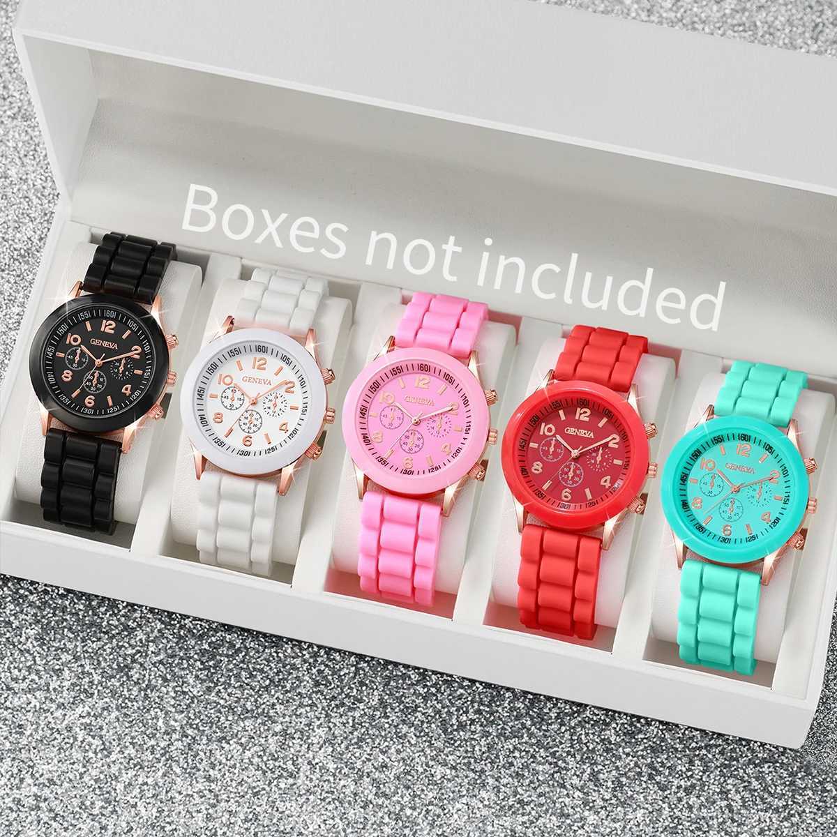 5PCS Womens Watches Fashion Roma Dial Leather Band Quartz Watch Ladies Silicone Band Wristwatch Reloj MujerWithout BoxXJ250527
