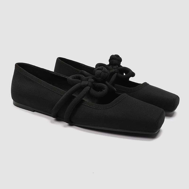 Style Mary Jane 2025 Spring New Square Toe Chinese Knot Ballet Flat Shoes for Women
