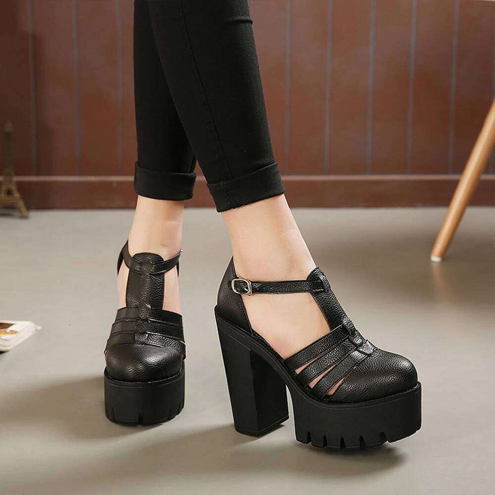 Gdgydh Block Heeled Comfy Closed Toe Ankle Buckle Strap Heels Women's Gladiator Platform Sandals Party Shoes
