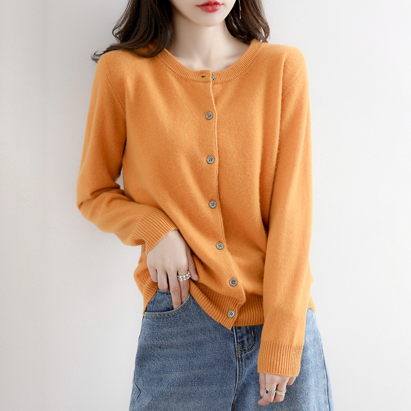 DR180 New Korean Short Women's Round Neck Cardigan Loose Sweater Bottoming Shirt Long Sleeve