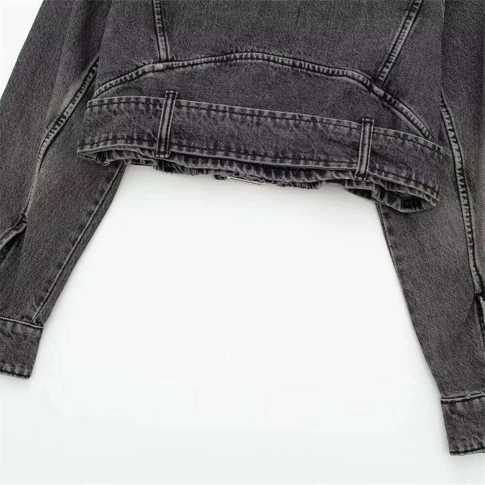 UNIZERA Autumn and Winter New Women's Casual Versatile Polo Neck Motorcycle Loose Belt Denim Jacket Coat