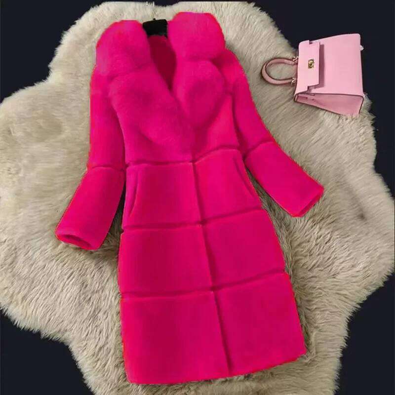 Sheep Shear Jacket Women's Overcoat Fashion Slim Mid-Length Warm Parka Autumn Winter New Fox Fur Coat Outwear Casaco