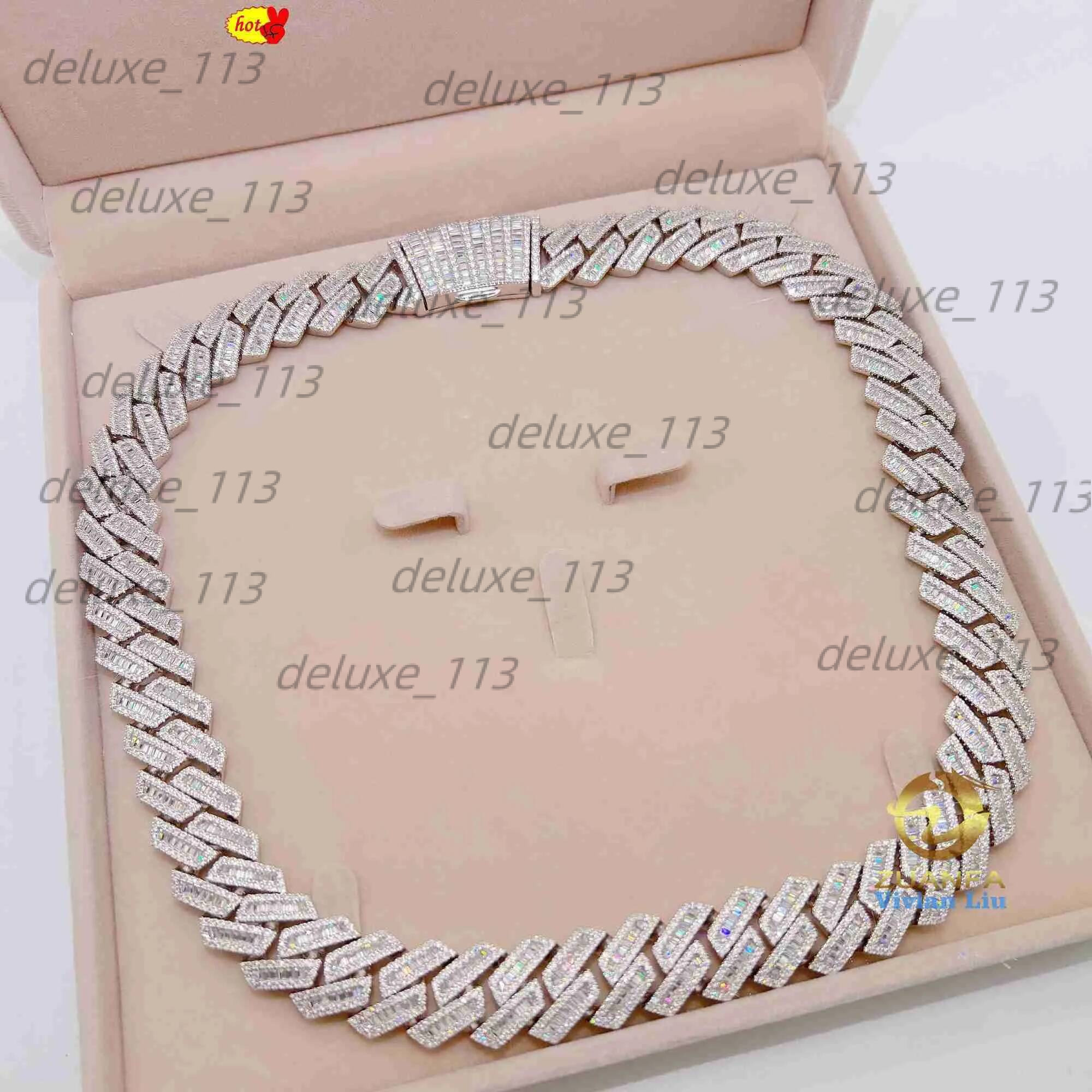 20Mm VVS Moissanite Cuban Link Chain Hip Hop Fine Jewelry Baguette Dia Men Necklace Sterling Sier Fully