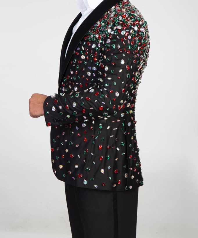 Colorful Beads Mens Wedding Tuxedos Shawl Lapel Slim Fit Groom Formal Tailored Party Birthday Wear 2 Pieces Black Pants