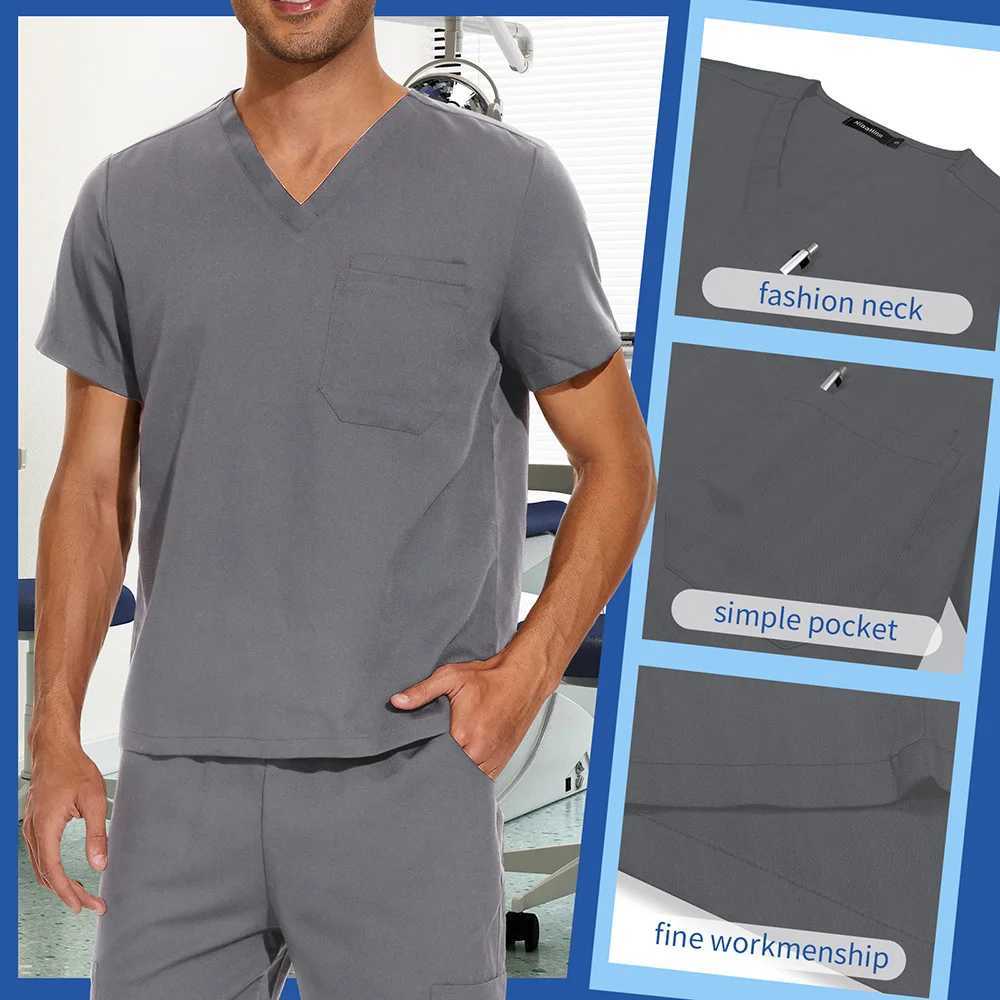 V Neck Scrub Top+doctor Pant Nursing Clothes S-3XL Medical Uniforms Men Short Slve Dentist Doctor Come Nurse Tops and Pants X250528
