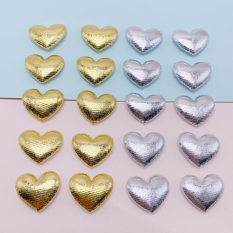 100Pcs 2CM Shiny Fabric Star Heart Padded Appliques Sew on Patches Embellishment for Scrapbooking Cake Topper Hair Clip Accessories