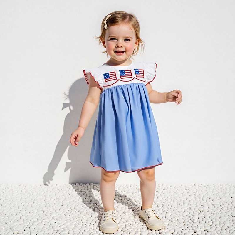 Girls Patriotic Dress American Flag Embroidered Round Neck Flutter Sleeve Casual Dress Children s Summer Outfit for X250528