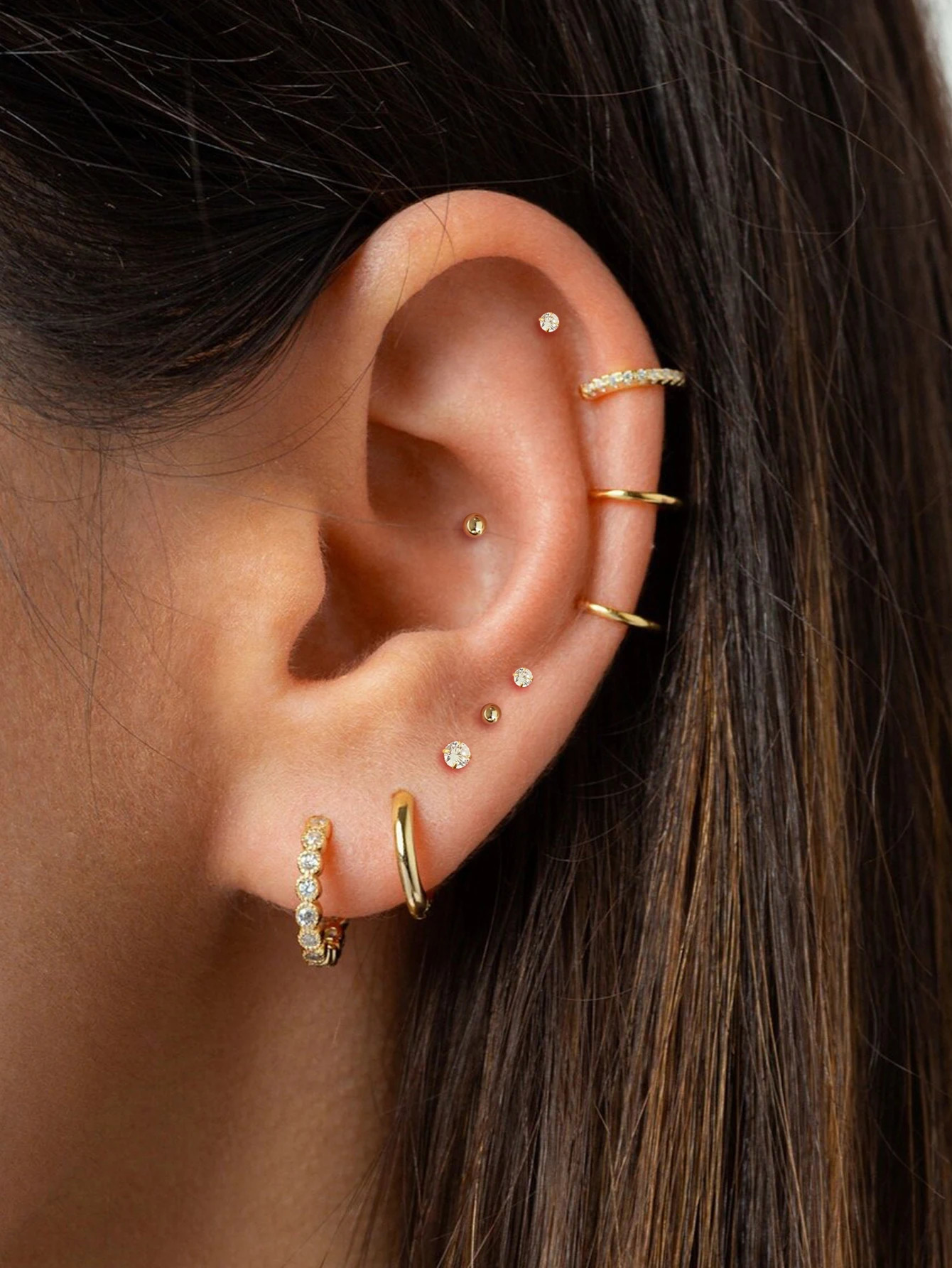 10 Pairs Small Gold Hoop Stud Earrings for Women Gold Plated Tiny Stainless Steel Earrings Sets for Multiple Piercing 250527