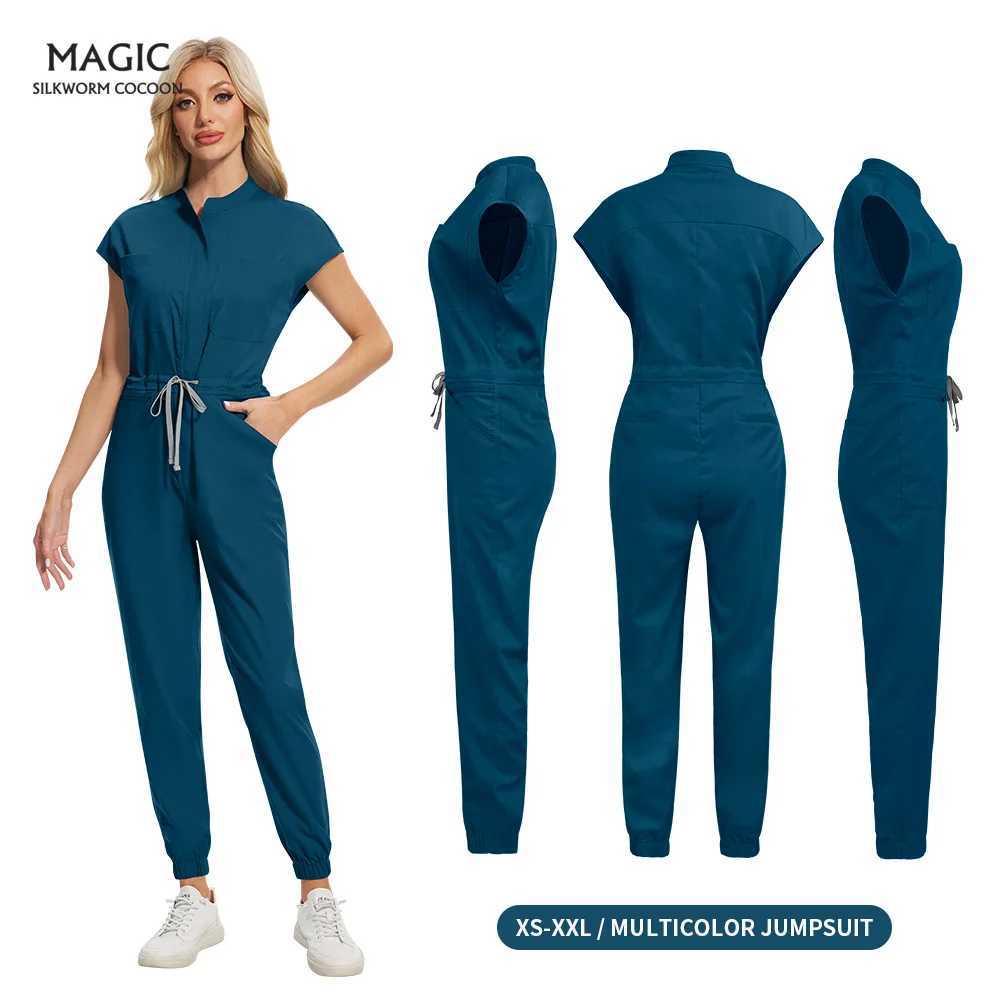 Heathy Care Center Workwear Zipper Mandarin Collar Nurse Scrubs Jumpsuit Dentist Medical Uniforms Women Fashion Pet Vet Outfits X250528