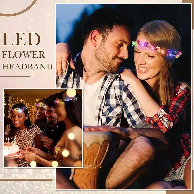 60Pcs Flower Wreath Luminous 10-LED Headpiece Garland Crown Flower Headband Glowing Wreath For Wedding Party Christmas Garlan W250528
