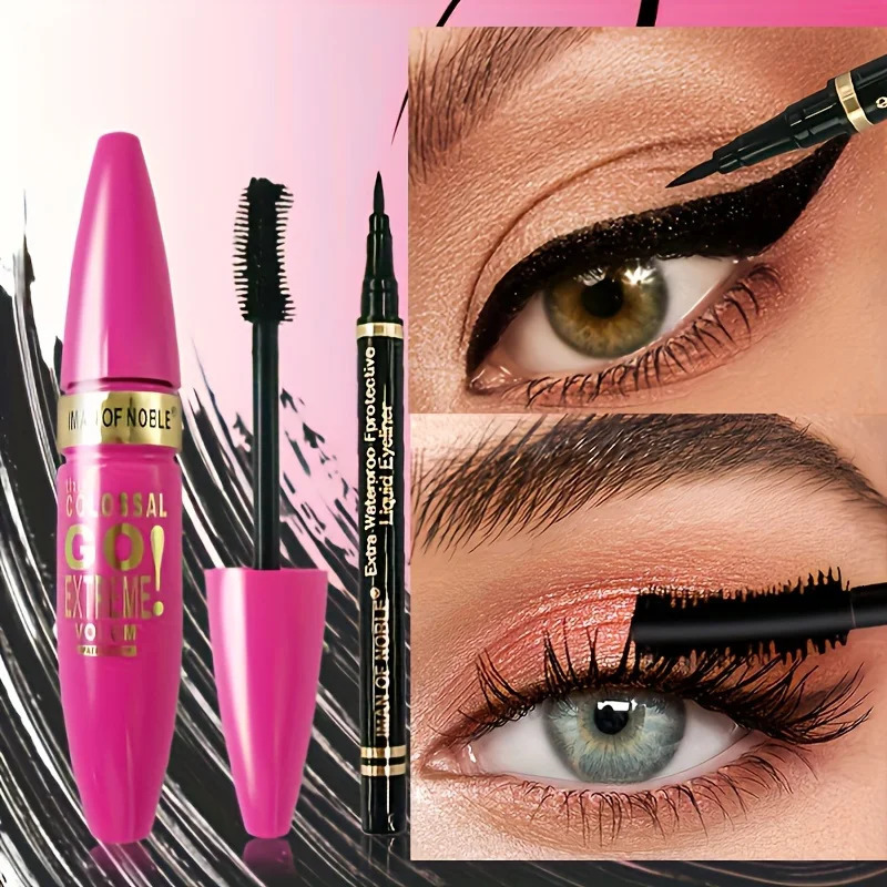 Mascara with Eyeliner Combo Black Slim Drawing Line Smooth Definition Long Lasting Waterproof Eye Makeup 2 Pcs Set 250523