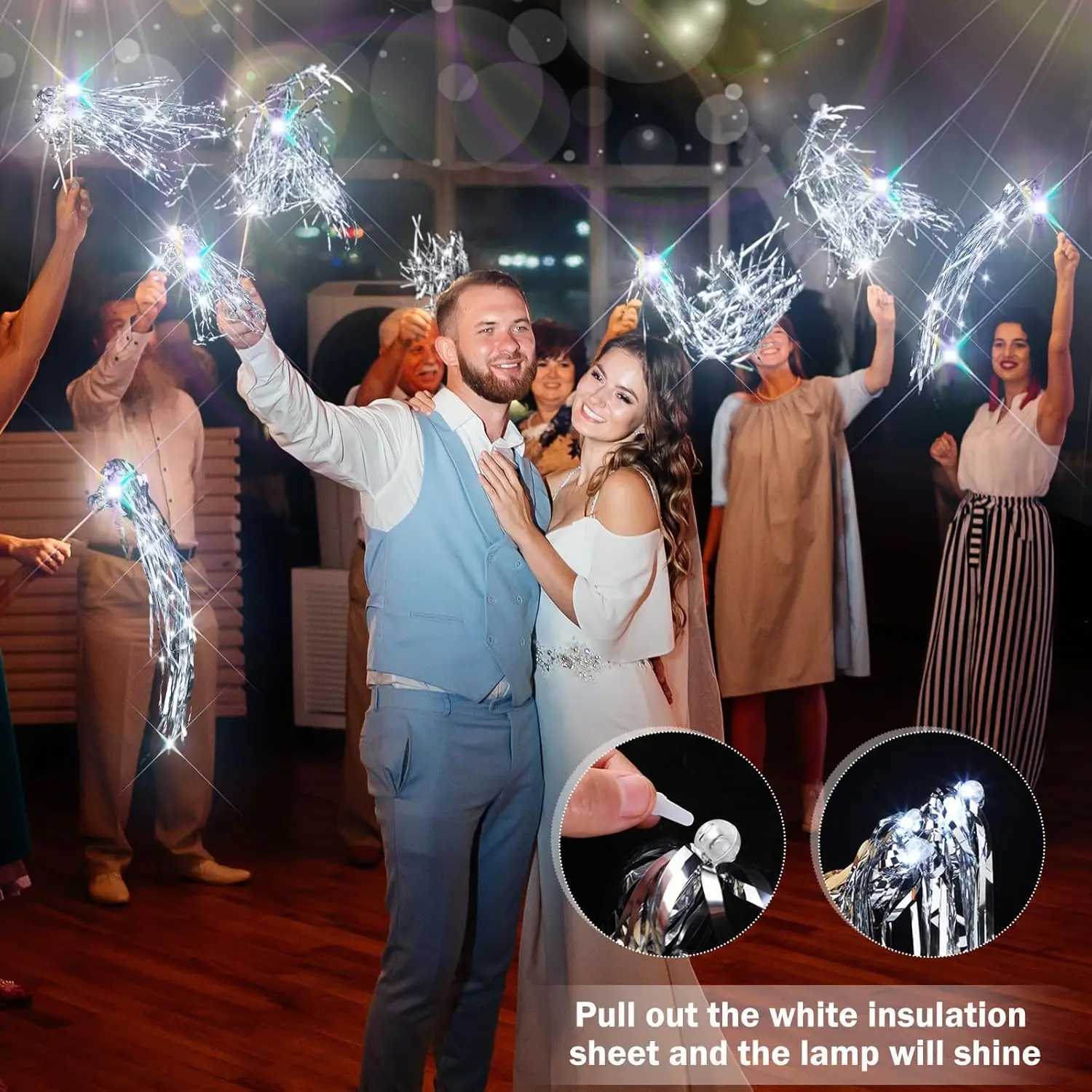 36-200PCS Lighted Wedding Wands LED Tinsel Wedding Wand Light up Wedding Streamers for Baby Shower Birthday Party Favors W250528