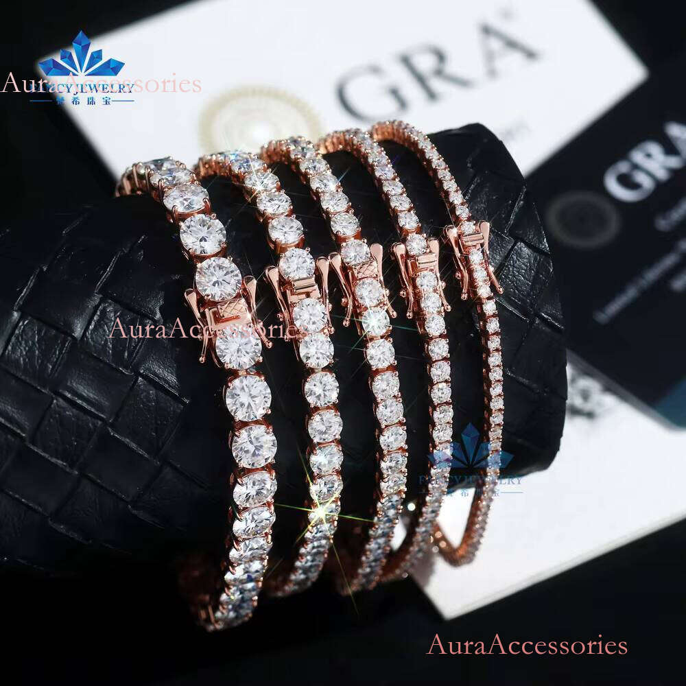 Sier D VVS Moissanite Tennis Women Various Sizes 2mm-6.5mm Gold Plated Bracelet Bangle for Gift or Wedding