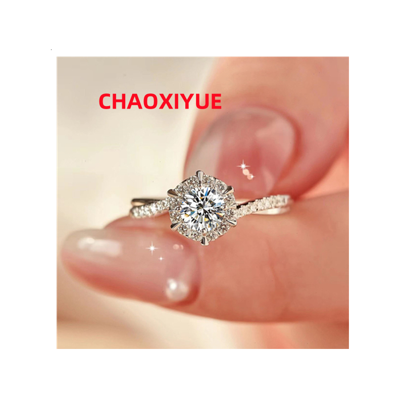 Wholesale With GRA Certificate 925 Sterling Silver Moissanite Wedding Engagement Luxury Full Diamond Hexagram Ring