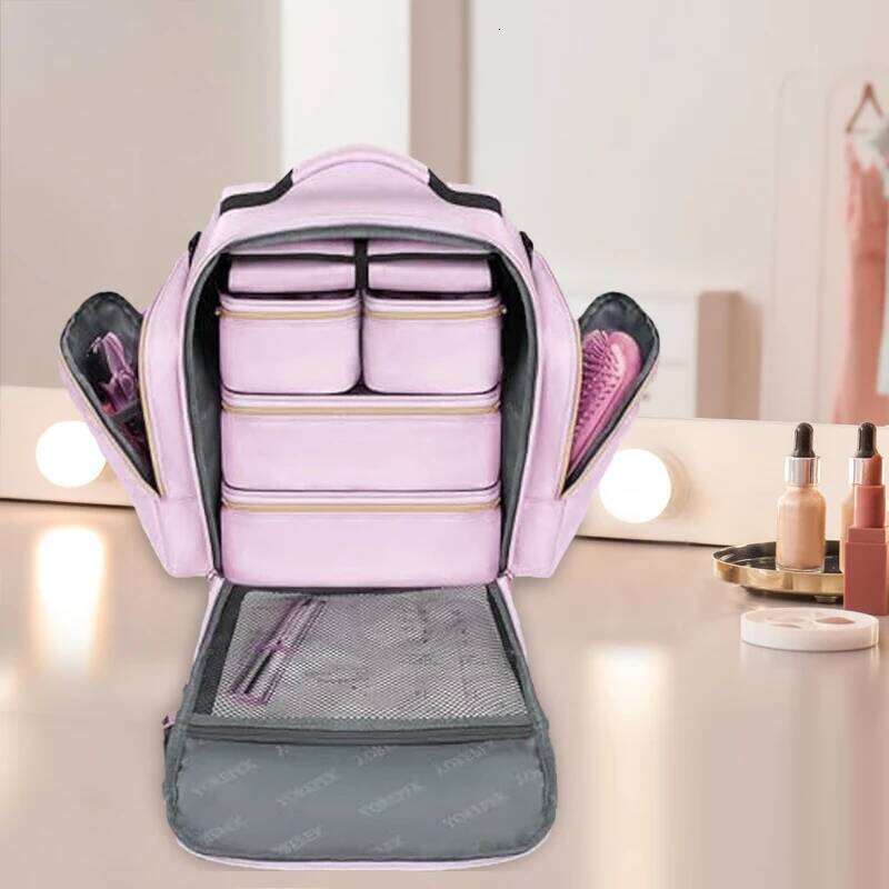 Pink Professional Manicure Suitcases Large Capacity Case Multi-Layer Jewelry Storage Bag Removable Makeup Backbag