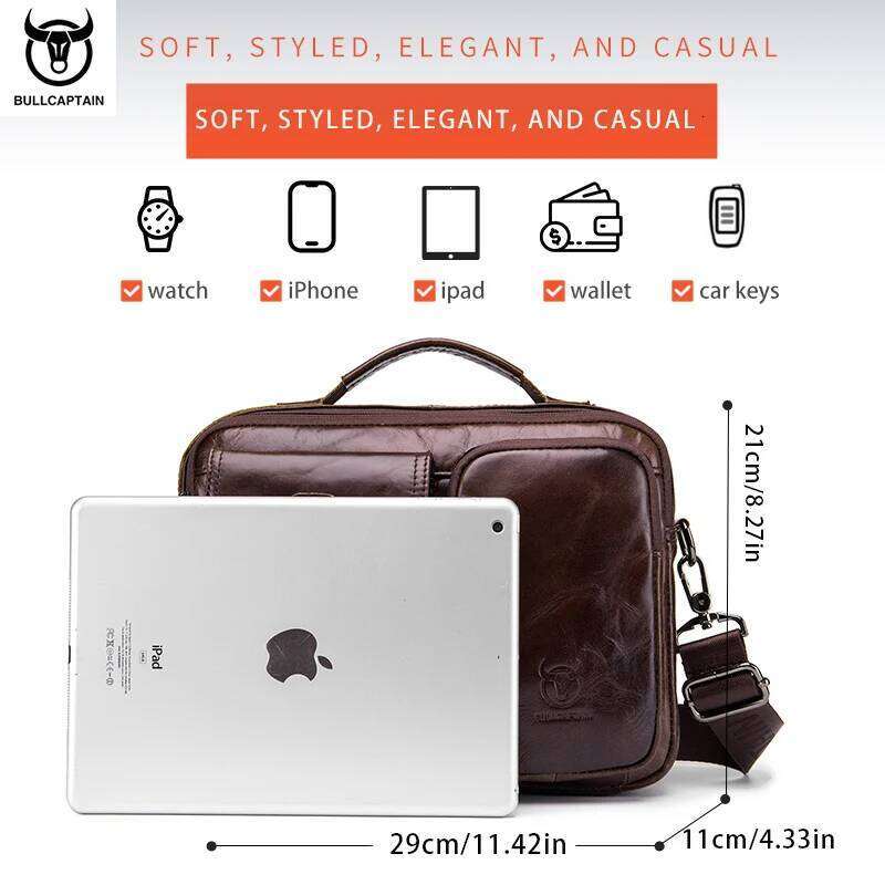 BULLCAPTAIN New Genuine Leather Crossbody Male Messenger Casual Business Briefcase Style Men Shoulder Bag
