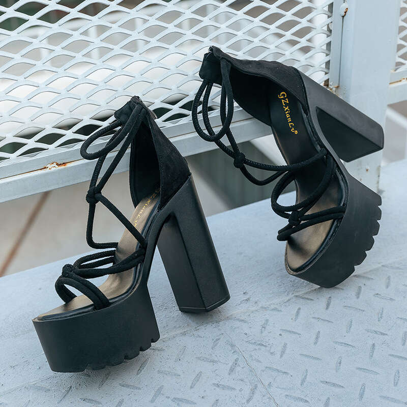 Platform Heels Long Term Stock Super High Heel Waterproof Platform Large Women Summer Outdoor Roman Strap Sandals Size Block High Heels Wedge Shoes