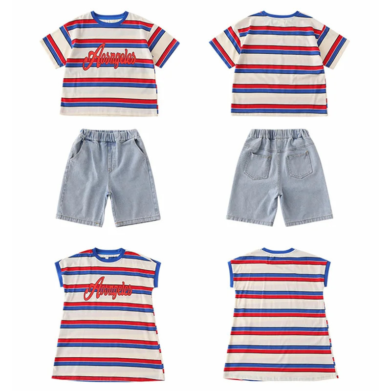 Dad Mom and Baby Matching Striped Clothes Mother and Daughter Dress Father Son Clothing Set Summer Vacation Family Look Outfit 250528