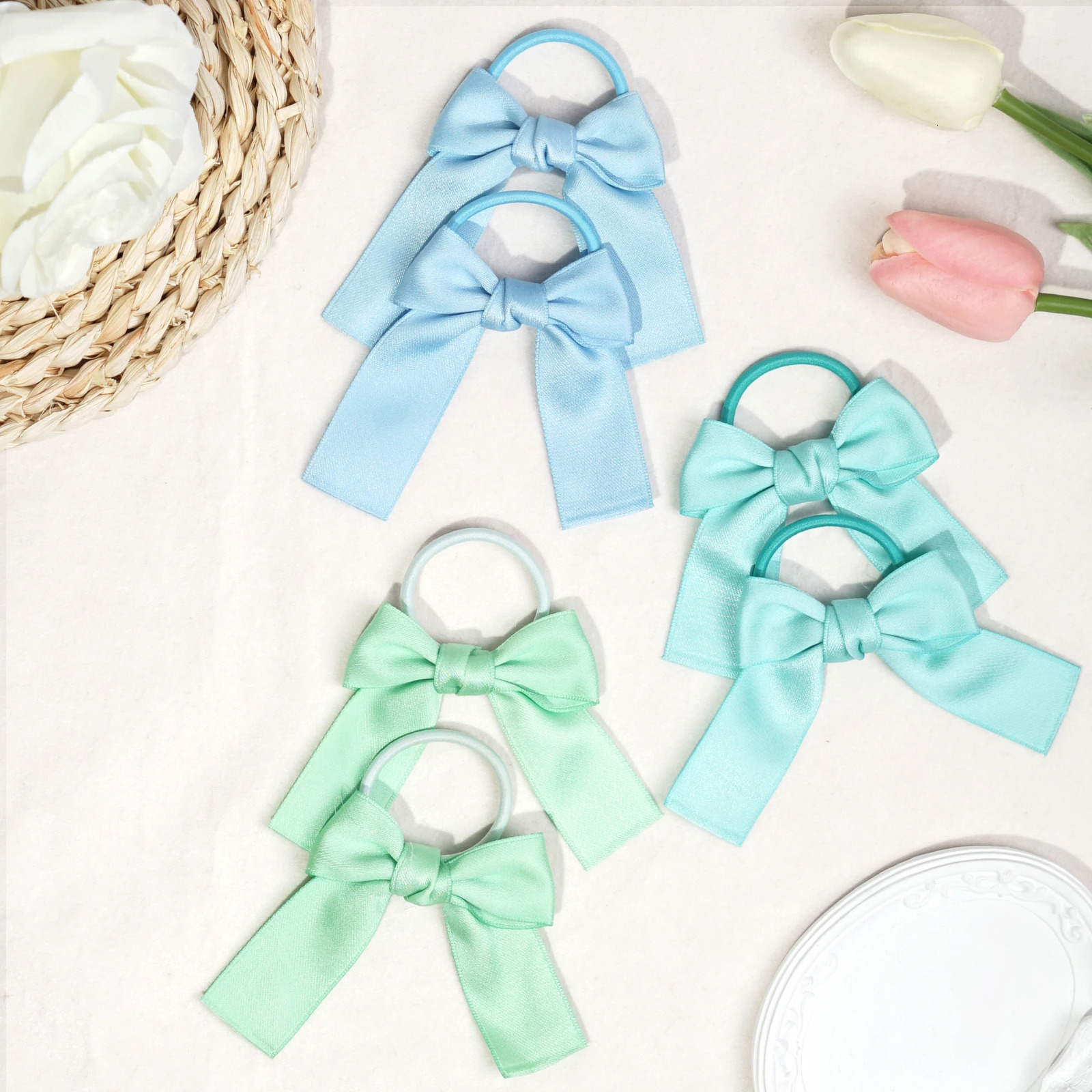 14Pcs Elastic band Hair bows for Baby girls Kids Rubber Bands Pigtail Ponytail Hair Bows Childrens hair accessories 250528