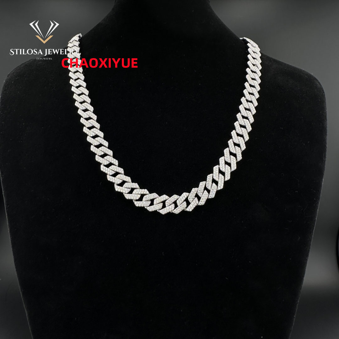 Iced Out Miami Cuban Chain Custom Size 12mm Moissanite Necklace Hip Hop Jewelry 925 Silver Necklace