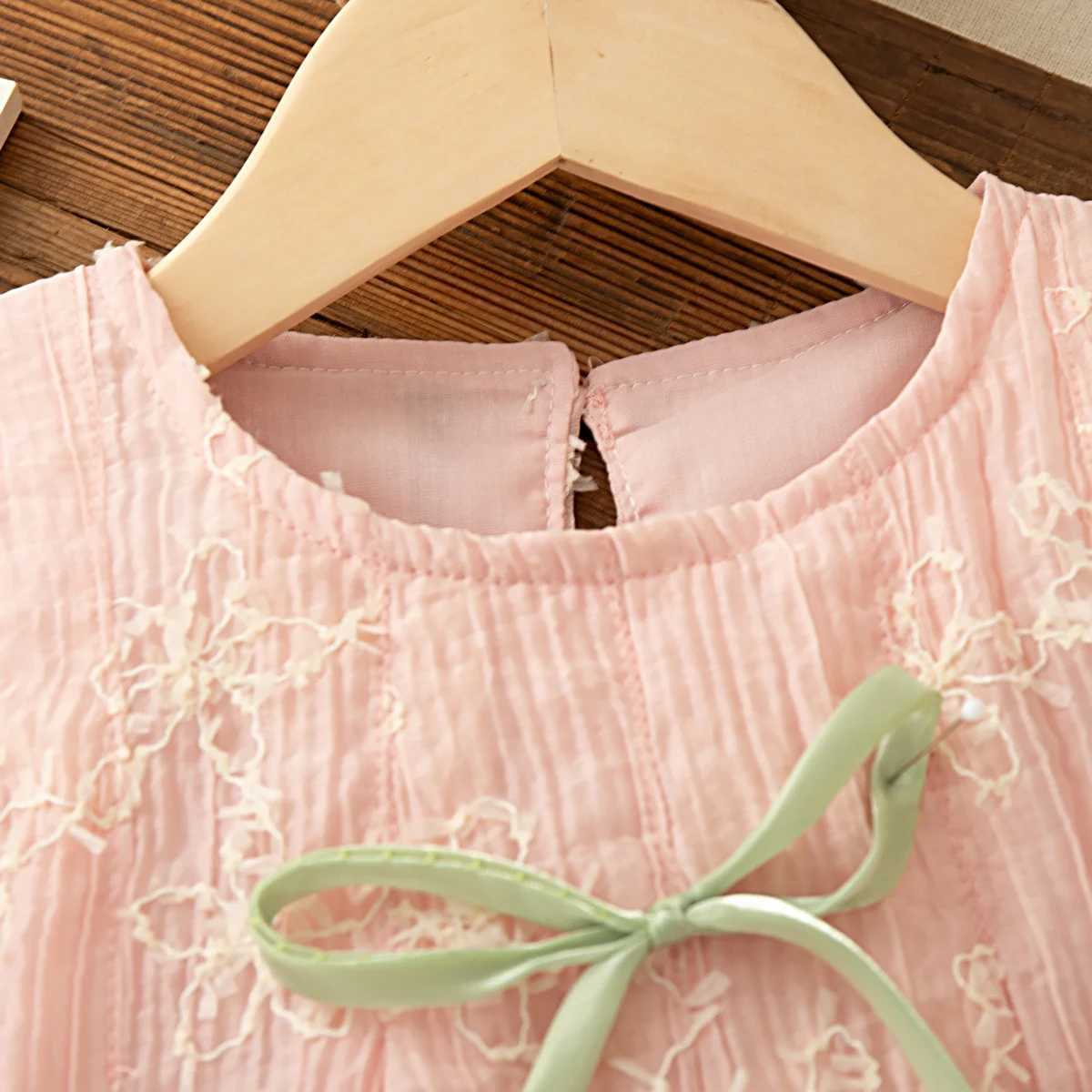 Girl Clothes Fashion Flower Decoration Sweet Pink Sleeveless Gauze Dress Summer Beach Dress Kids Clothes X250528