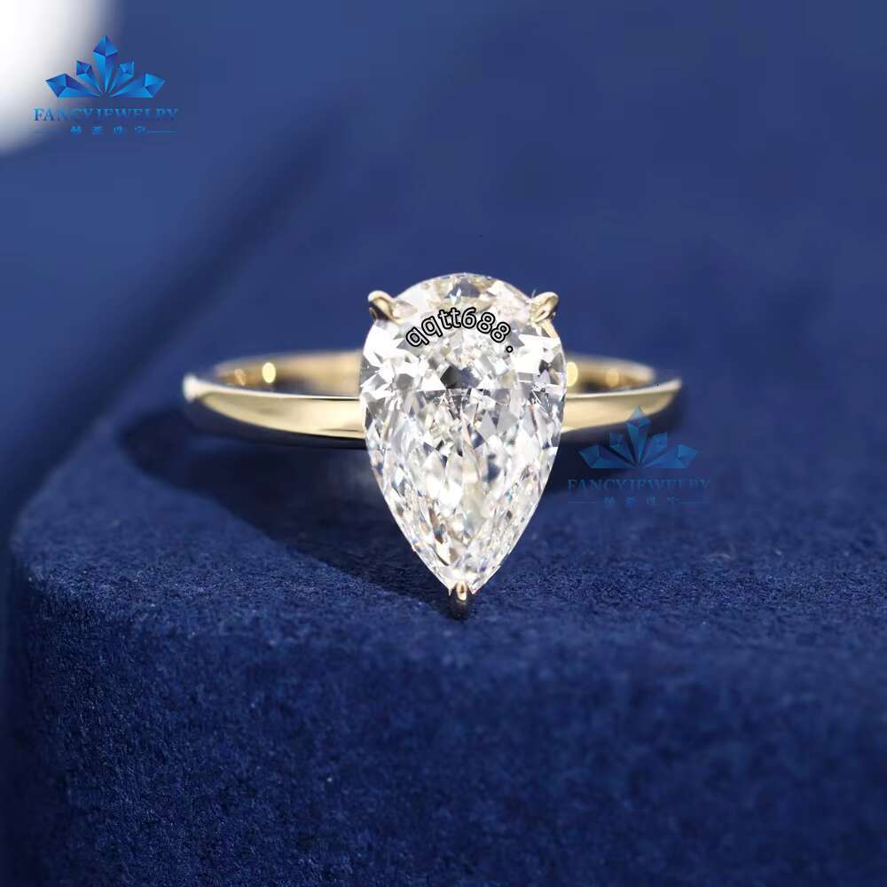 Personality Fine Jewelry Solitaire Diamond Rings 14K 18K Gold Lab Grown Pear Shape Ring of Wedding Engagement