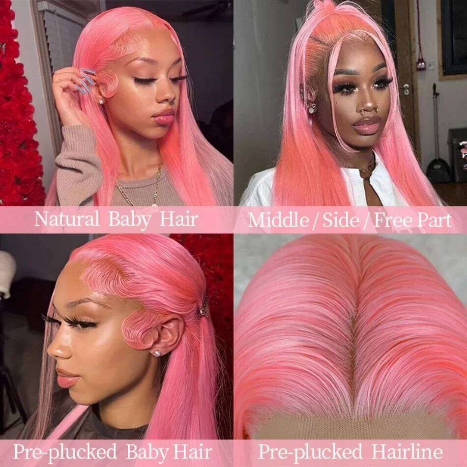 13x6 HD Bone Straight pink Front Human Hair For Women Brazilian 613 Color 13x4 Lace Frontal Wig