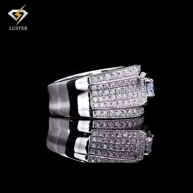 Luster Jewelry Wholesale Customized Design Jewellery 10k/14k/18k Real Gold Ring VVS Iced Moissanite Men Ring