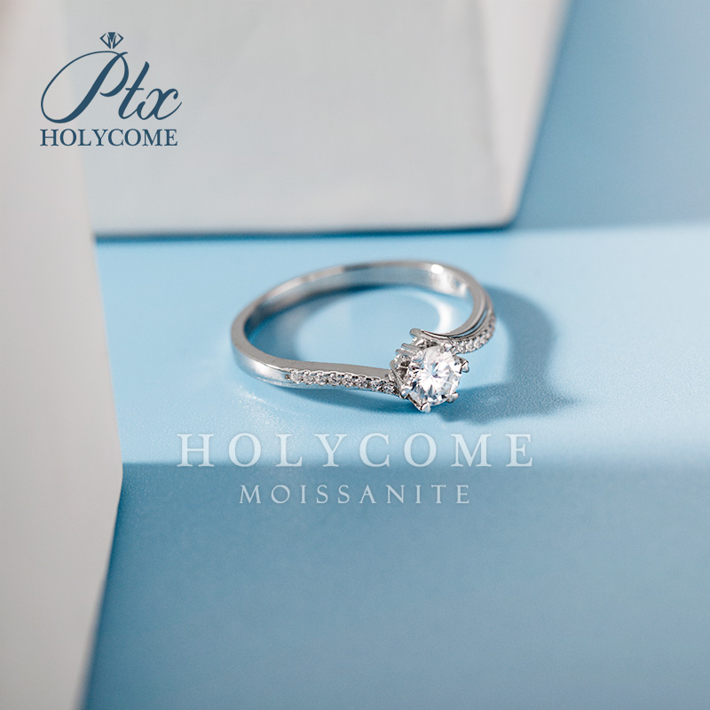 Luxury Moissanite Diamond Rings 0.5ct Round Cut 5mm 925 Sterling Silver VVS D Color Wedding Engagement Gift Twisted Arm Snowflake Diamond Ring for Wom