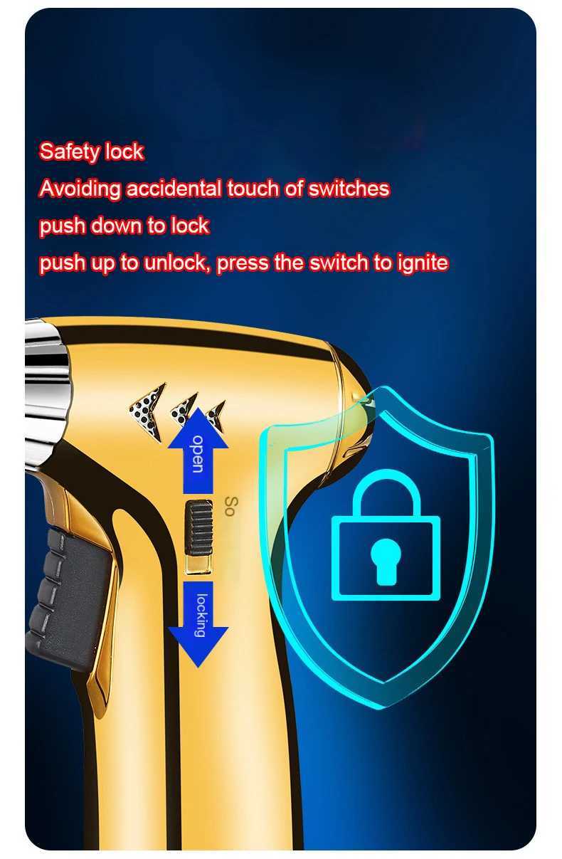 Rotating Turbo Torch Gas Lighter Blue Flame Spray Gun Windproof Cigar Barbecue Outdoor Kitchen Inflatable Lighter T250528