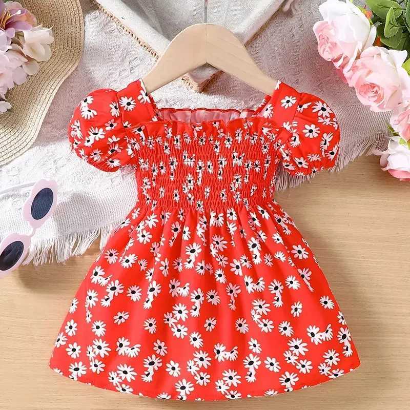 2025 Summer Children Fashion Print Dress Girls Korean Version Style Short Sleeves Small Daisy Dress 0-2Years Baby Princess Dress X250528