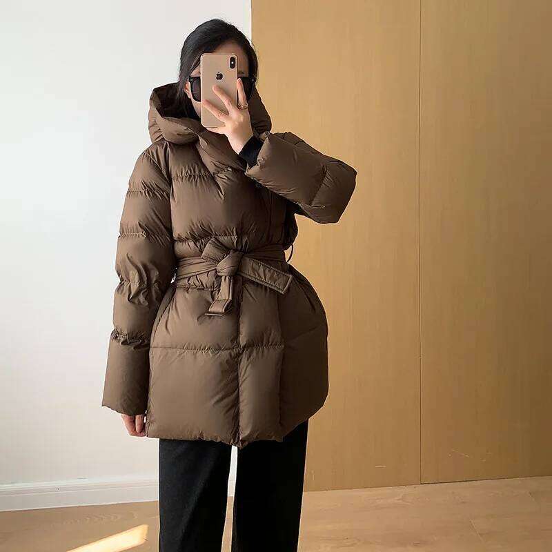 Hooded Thick Slim White Duck Down Jacket Women Korean Fashion Elegant Winter Coat