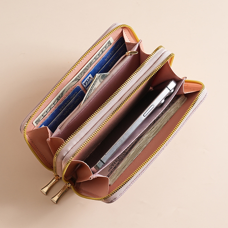 Elegant and simple long double zipper women's wallet, large capacity multi card slot wallet, designer men's fashion wallet