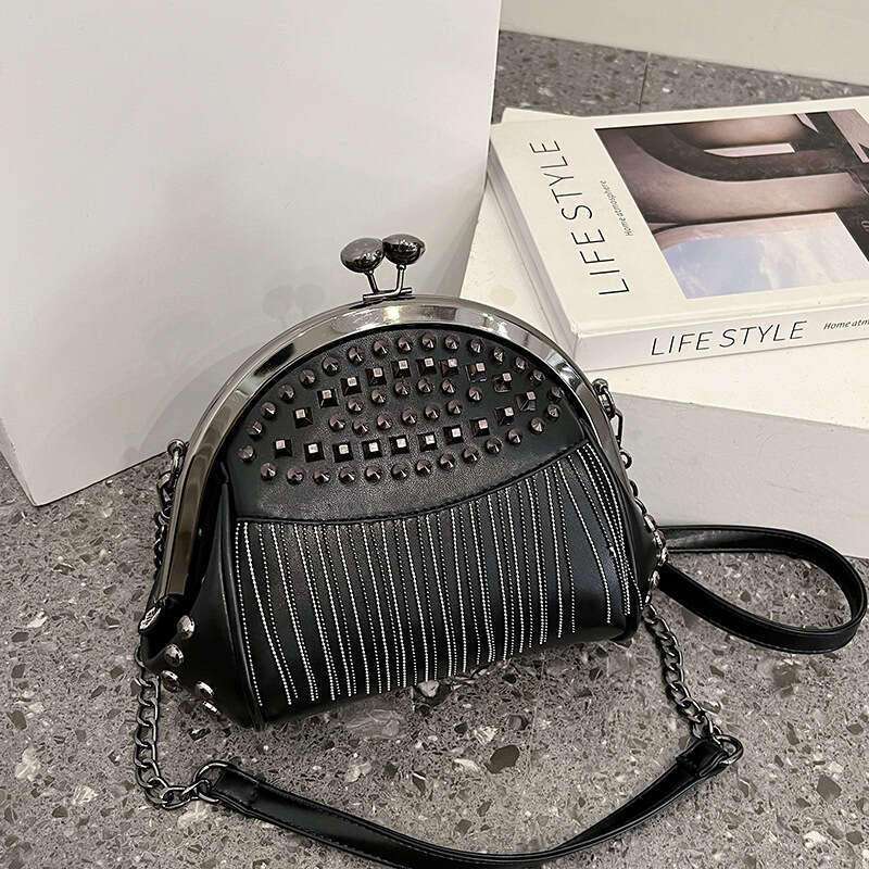Evening Women's With Rhinestones Rivets Tassel Chain Shoulder Crossbody Handbag Clutch Shell Bag Party
