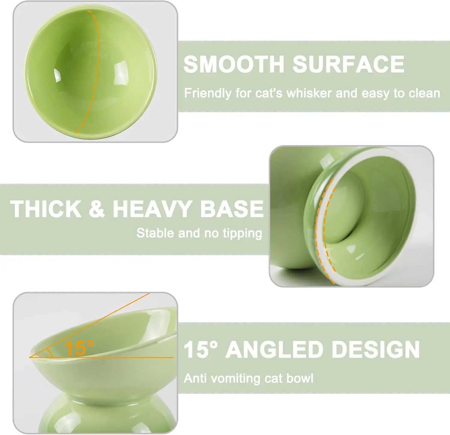 Ceramic Elevated Cat Bowls Tilted Cat Food Bowl Dish Pet Feeder Bowl Dishwasher Microwave Safe Y250528