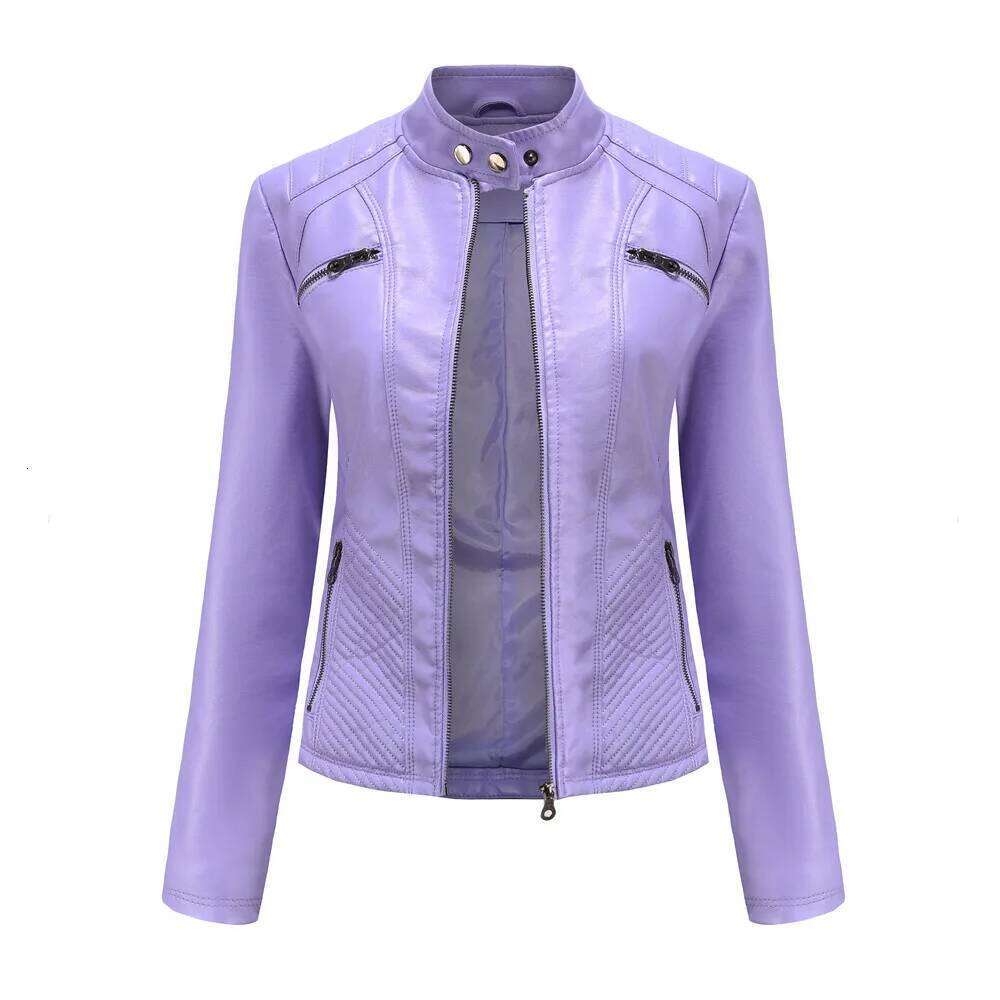 Spring New Casual Women Jacket Stand Collar Slim Fit Short PU Leather Coat Solid Classic Female Outerwear